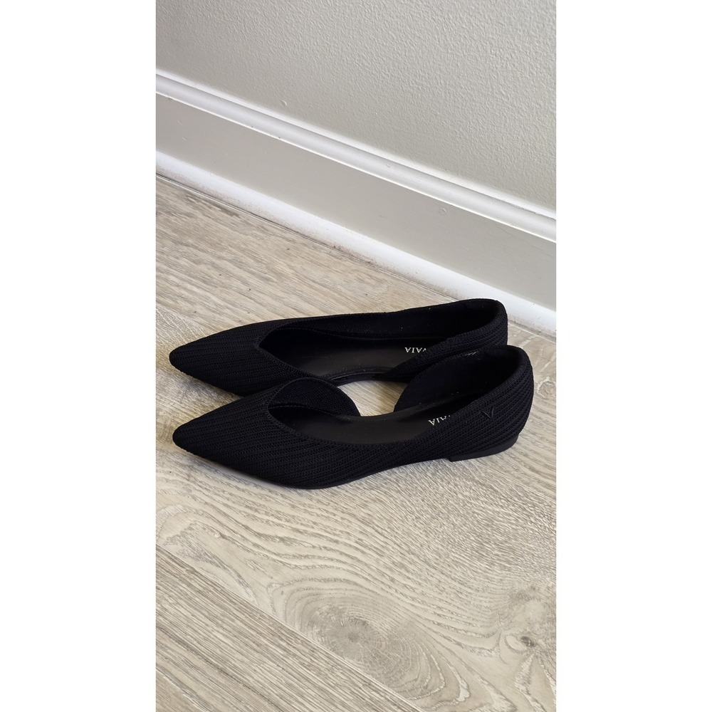 VIVAIA Black Pointed Toe Knit Flats Women Size 39 Sustainable Comfort Work Shoes